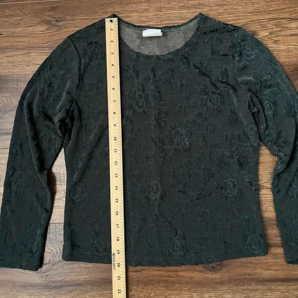 Vintage Forest Green Long Sleeve Crewneck Top Floral Small Fairy Whimsigoth Goth - Picture 5 of 7